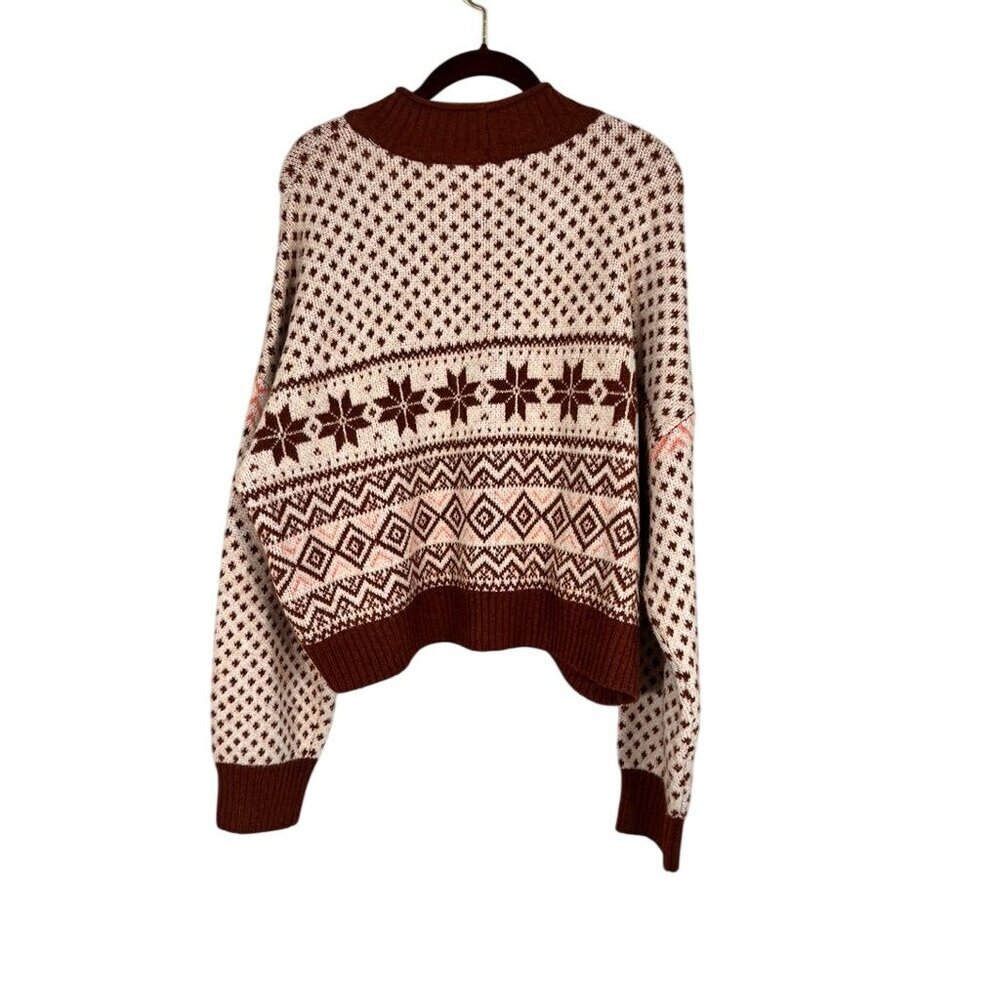 Retro Knit Christmas Sweater Brown XL Roll Neck Western Boho Festive Holiday - Picture 11 of 12